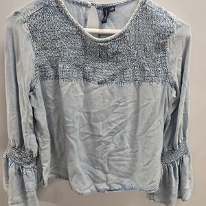 Chic Light Blue Smocked Blouse